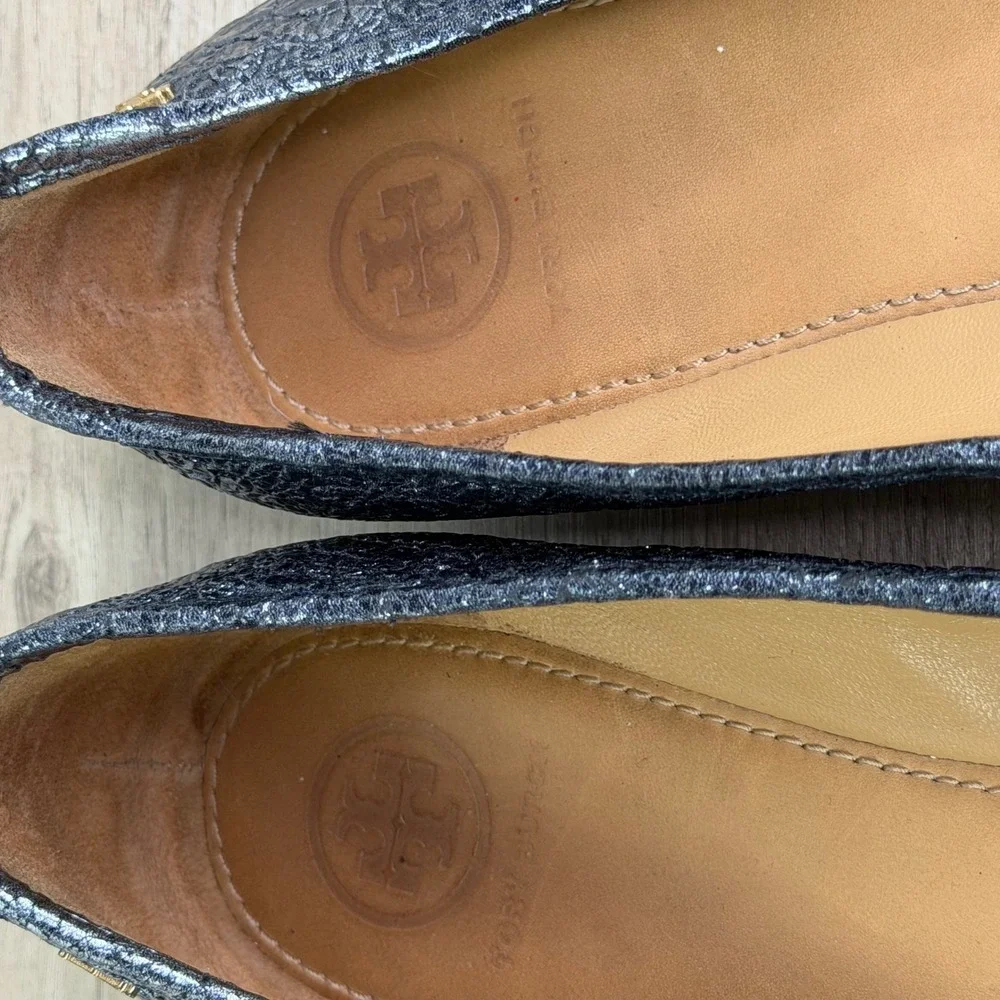 Tory Burch Shoes Laila Driver Ballet Flat Royal Blue Crinkle Leather 9 m
